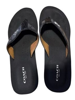 COACH JOLENE CALF PLATFORM WEDGE SLIDE IN COLOR BLACK SIZE US 6.5B